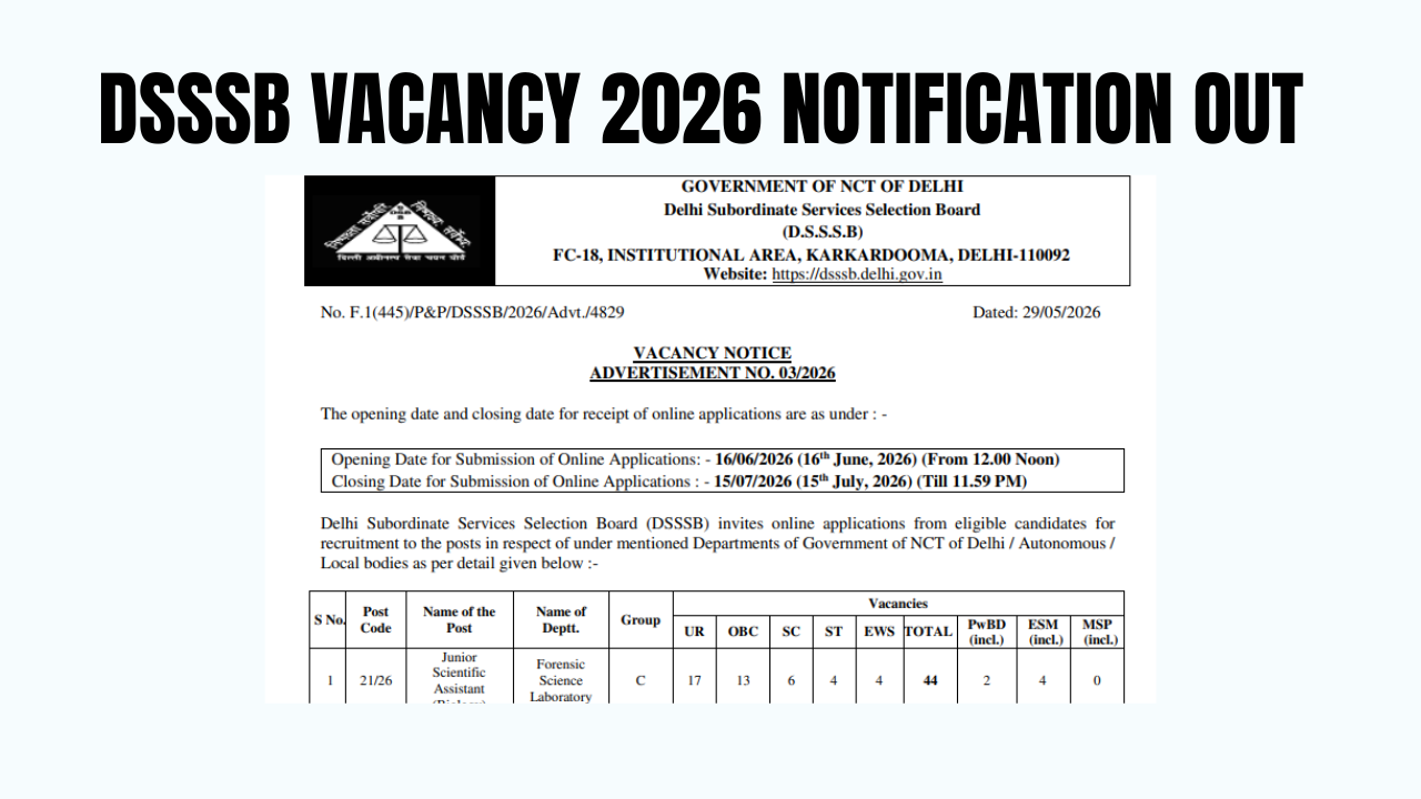 DSSSB Vacancy 2026 Notification Out