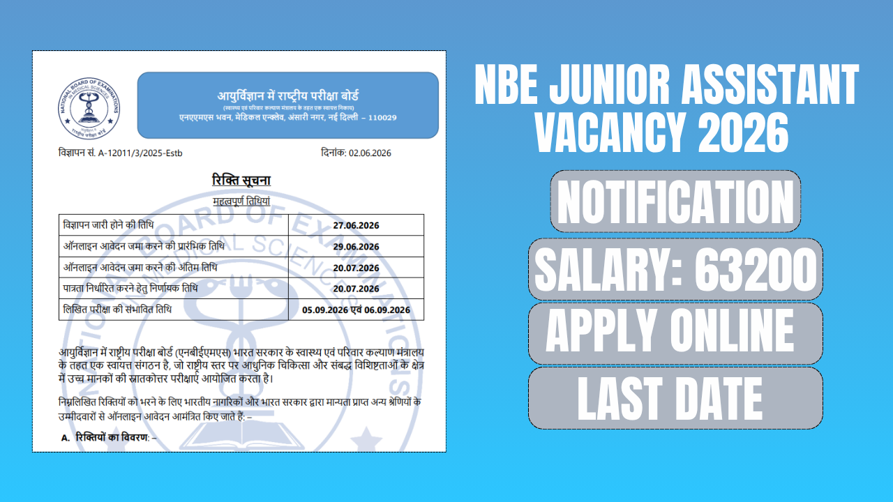 NBE Junior Assistant Vacancy 2026